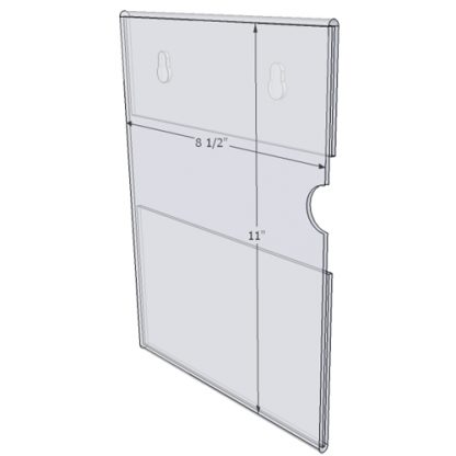 WM8511CKH - 8.5" X 11" (Portrait - C-Style with Keyholes) - Wall Mount Acrylic Sign Holder - Standard - 1/8 Inch with Horizontal Business Card Holder