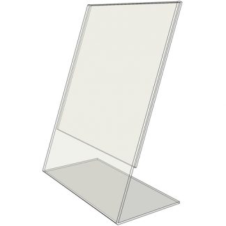 TB5070 - 5" X 7" slant back (Portrait) - Tilt Back Acrylic Sign Holder - Standard - 1/8 Inch with Vertical Business Card Holder