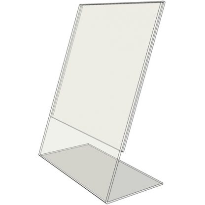 TB5070 - 5" X 7" slant back (Portrait) - Tilt Back Acrylic Sign Holder - Standard - 1/8 Inch with Vertical Business Card Holder