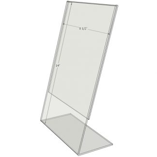 TB8514 - 8.5" X 14" angled tilt (Portrait) - Tilt Back Acrylic Sign Holder - Standard - 1/8 Inch with Vertical Business Card Holder